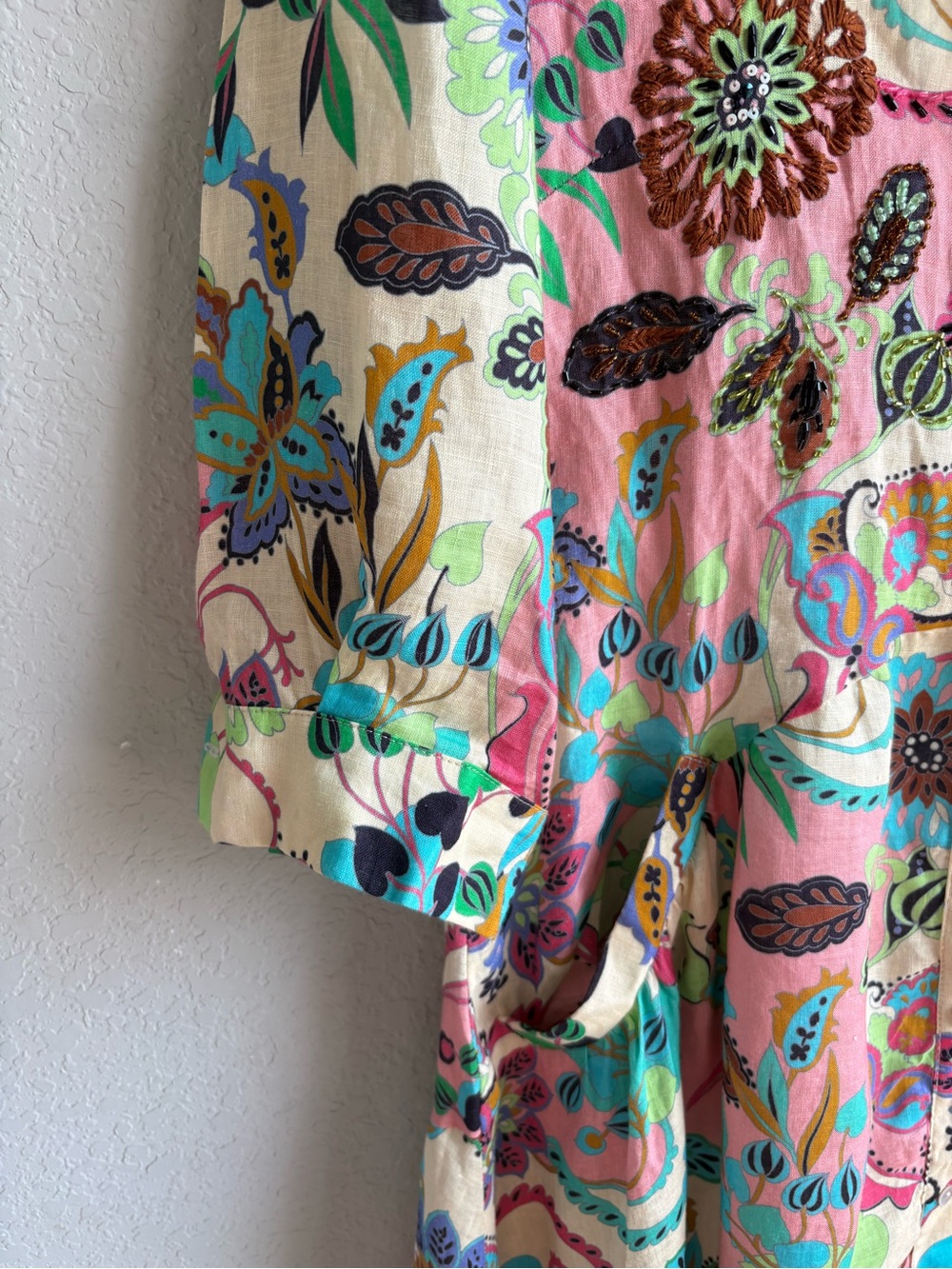 Anjuna Collection Embellished Floral Cotton Maxi Shirt Dress US12 Made in Italy - Picture 5 of 16